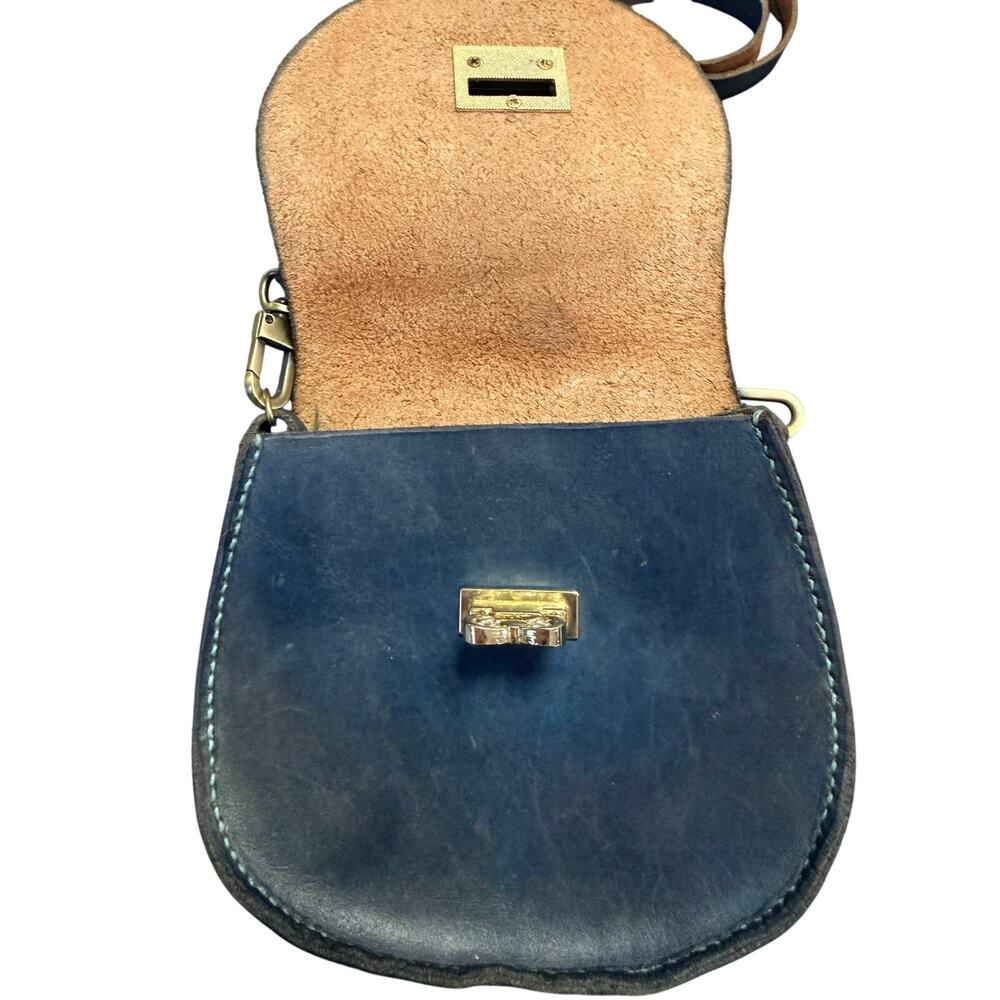 Handmade Navy Leather Crossbody Bag Gold Tone Bow Rhinestone Clasp